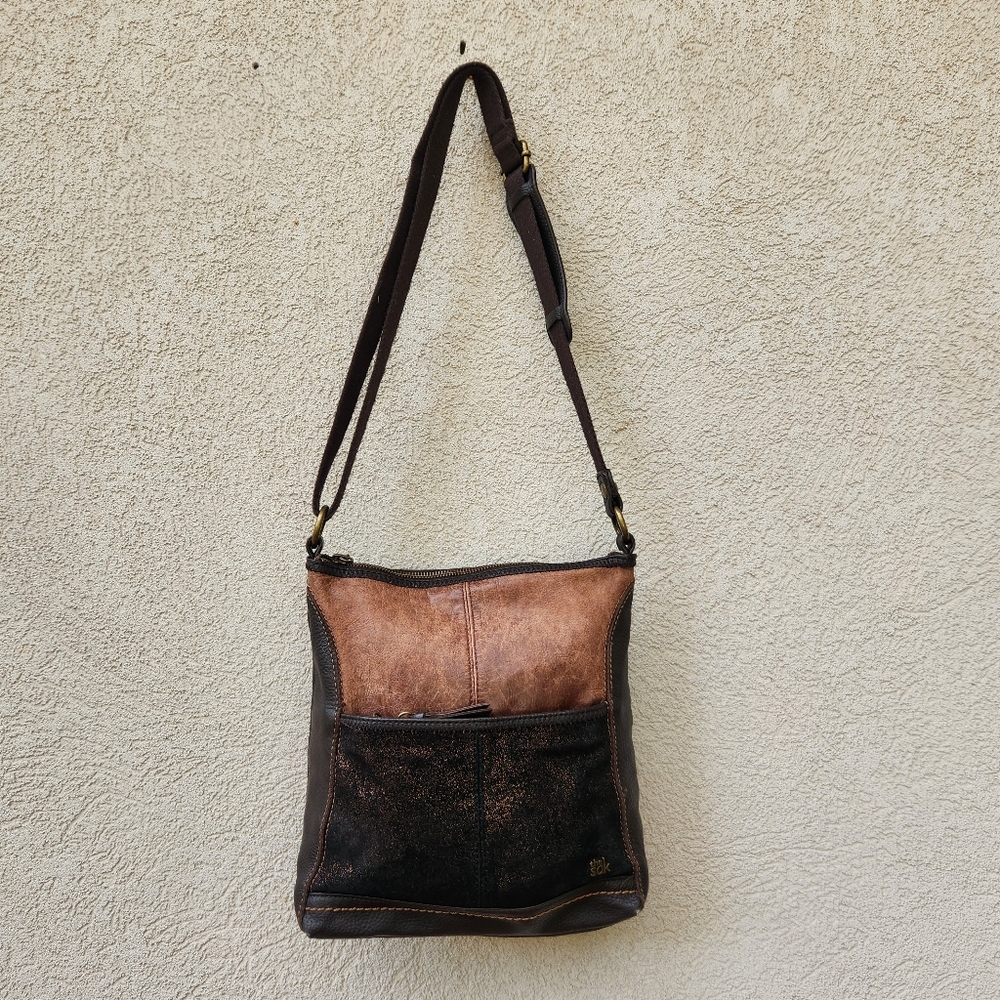 THE SAK Iris Crossbody Bag Brown Leather Metallic Zipper Close Pockets Boho - Picture 4 of 13